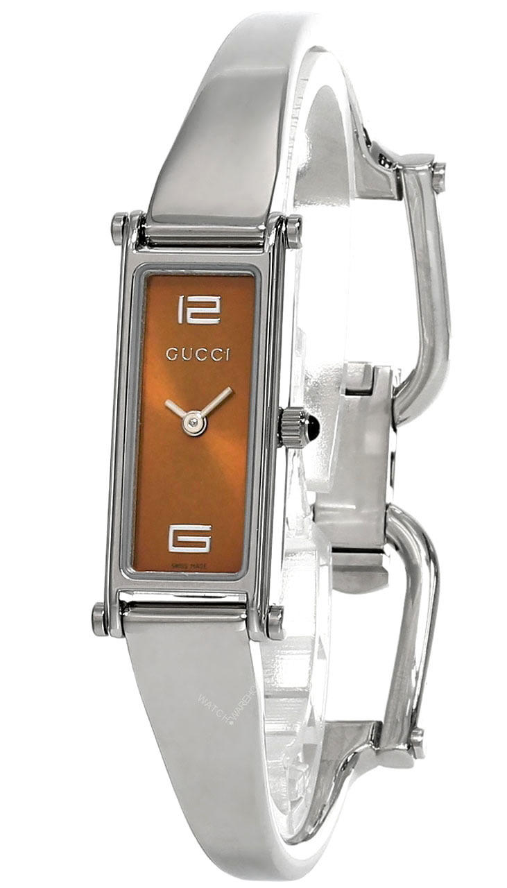 GUCCI Petite Stainless Steel Brown Dial Bangle Women's Watch 1500R Questions & Answers