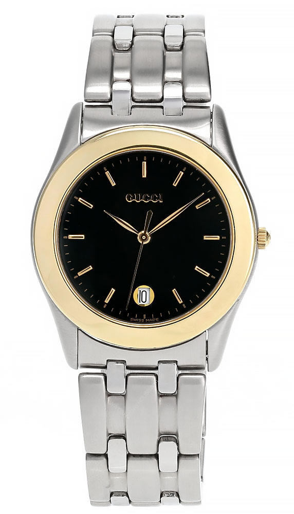 GUCCI Quartz Stainless Steel BLK Dial 14K Gold Bezel Men's Watch 530M Questions & Answers