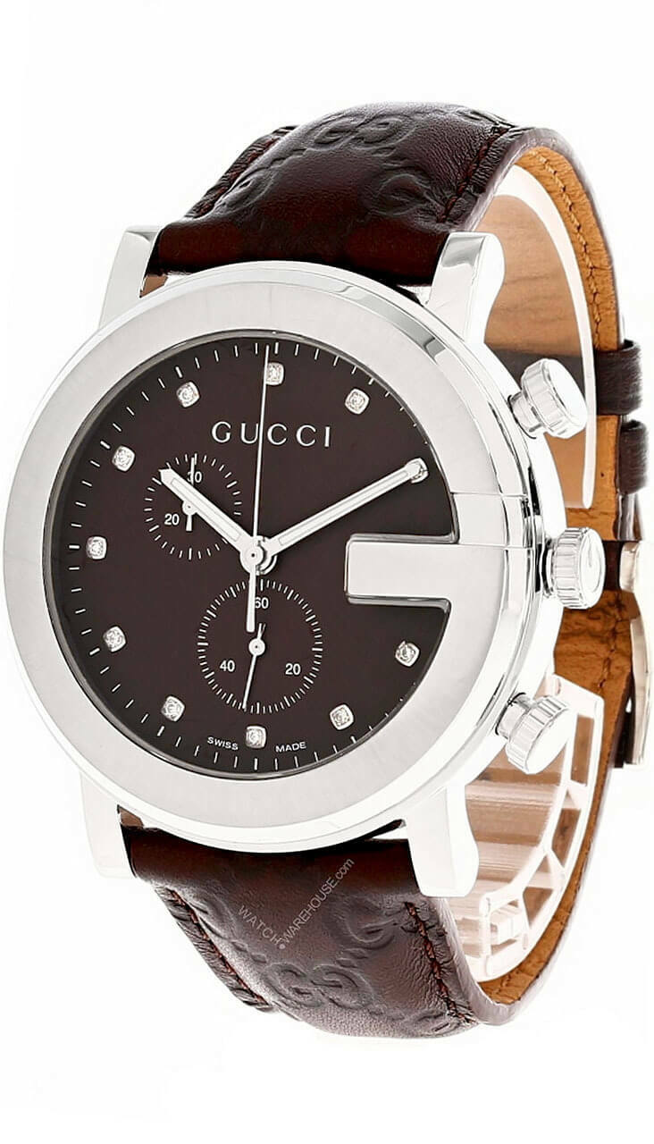 GUCCI G Chronograph Brown Dial G-Bezel Leather Men's Watch YA101344 Questions & Answers