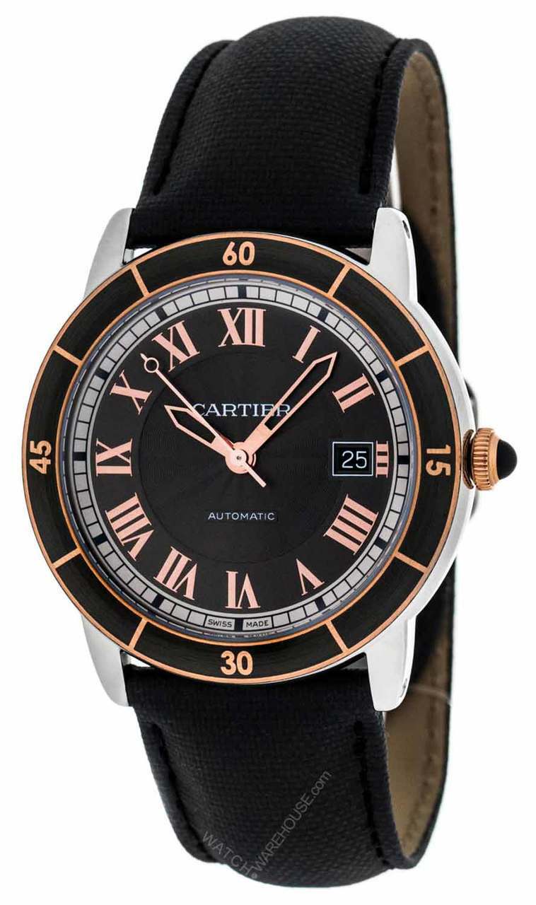 CARTIER RONDE CROISIÍÂRE 42MM 18K PINK GOLD BLK CALFSKIN WATCH W2RN0005