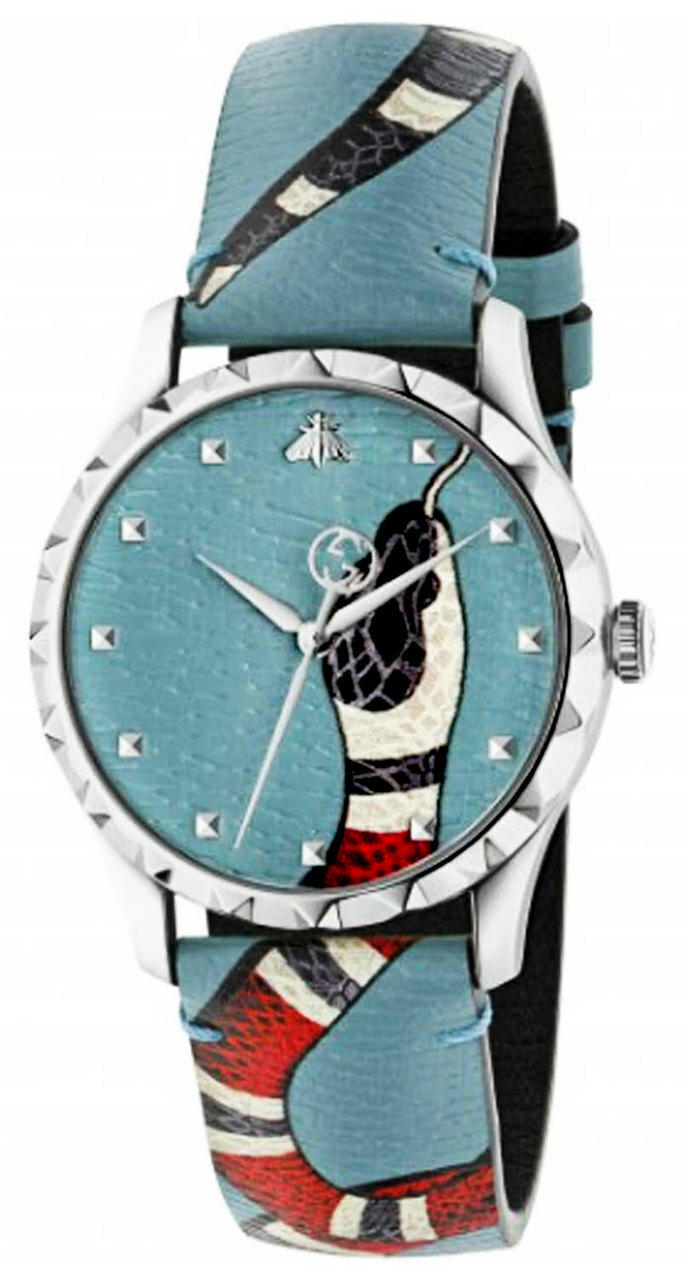 GUCCI G-Timeless Blue Kingsnake Head Dial LTHR Unisex Watch YA1264080 Questions & Answers