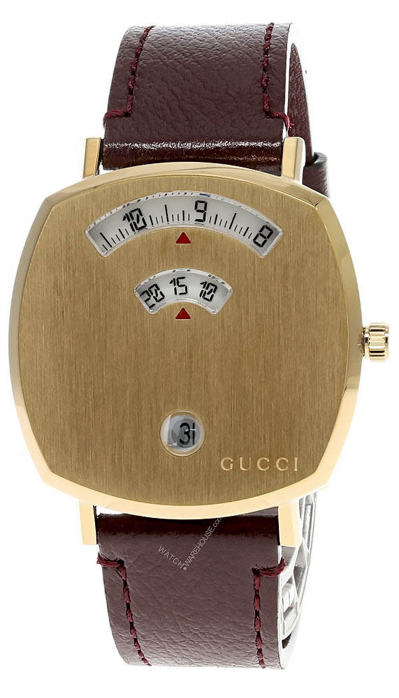 GUCCI Grip 35MM Gold PVD Brown Leather Strap Women's Watch YA157405 Questions & Answers