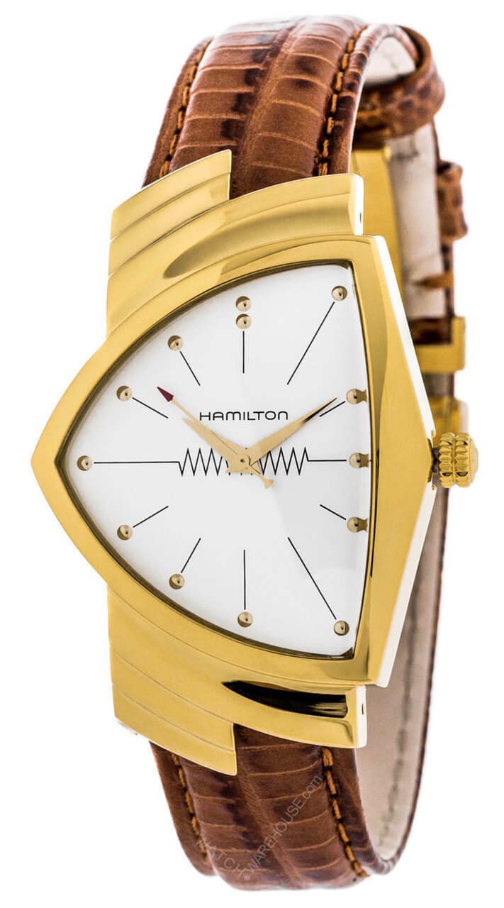 HAMILTON Ventura Yellow Gold PVD SS BRN Leather Men's Watch H24301511 Questions & Answers