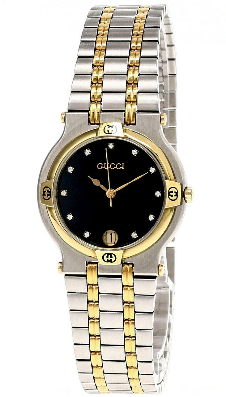 GUCCI Quartz S-Steel Black Dial Two-Tone Unisex Watch 9000M Questions & Answers