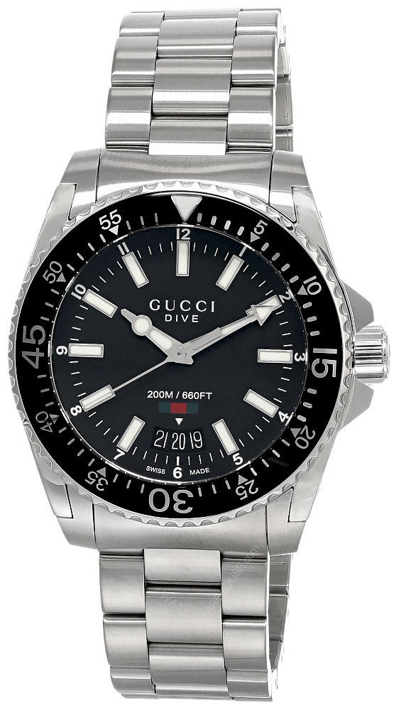 GUCCI Dive LG 40MM Quartz S-Steel BLK Matte Dial Men's Watch YA136301A Questions & Answers