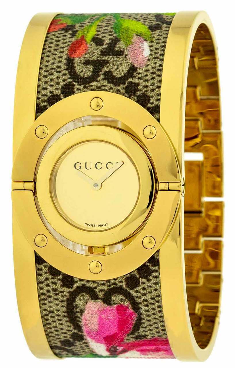 GUCCI Twirl Bloom Gold-Tone Dial and Floral Steel Watch YA112443 Questions & Answers