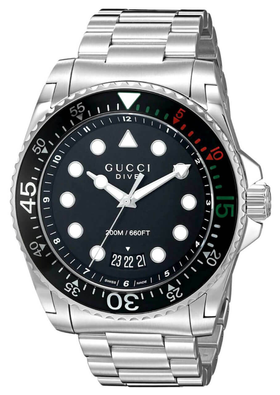 GUCCI Dive 45MM SS BLK Matte Dial Rotating Bezel Men's Watch YA136208A Questions & Answers