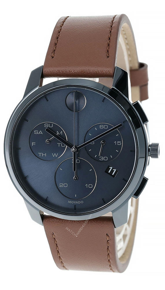 MOVADO Bold Thin CHRONO Blue Dial Brown Cognac LTHR Men's Watch 3600630 Questions & Answers