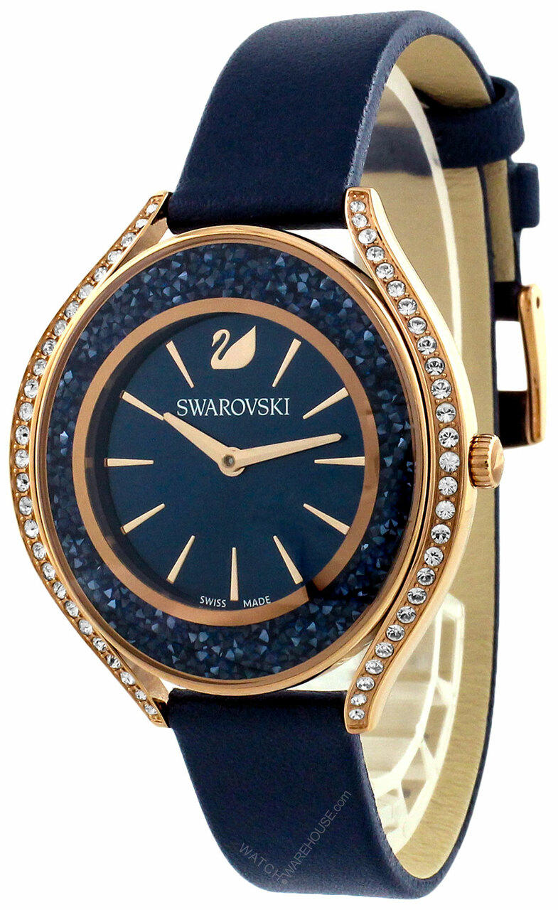 SWAROVSKI Crystalline Aura Blue Dial Rose Gold Leather Watch 5519447 Questions & Answers