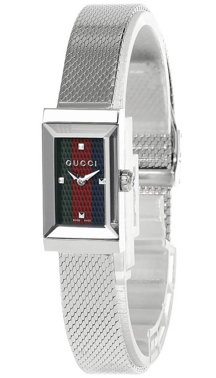 GUCCI G-Frame 14x25MM SS Green/Red/Blue Dial Women's Watch YA147510 Questions & Answers