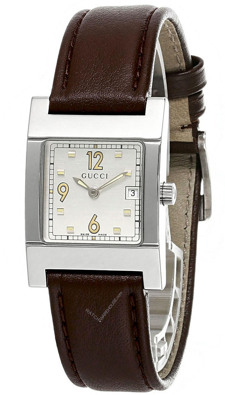 GUCCI S-Steel Silver Dial Date Brown LTHR Women's Watch 7700L-0010779 Questions & Answers