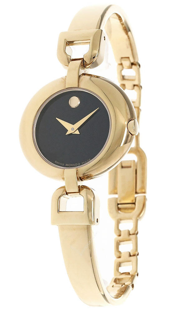 MOVADO Vivo 27MM Quartz Black Dial Gold Bangle Women's Watch 0605638 Questions & Answers