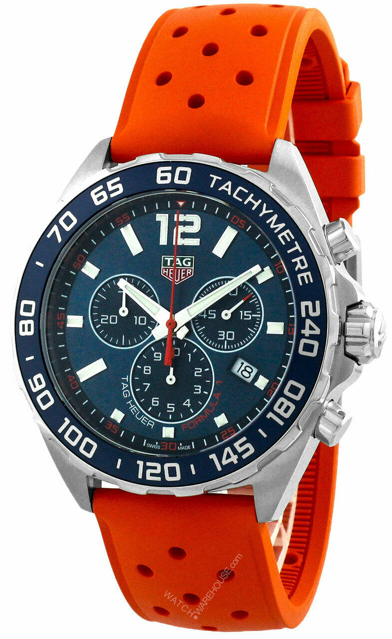 TAG Heuer Formula 1 Chronograph Blue Dial Orange Rubber Watch with 3 Subdials CAZ1014.FT8028 Questions & Answers