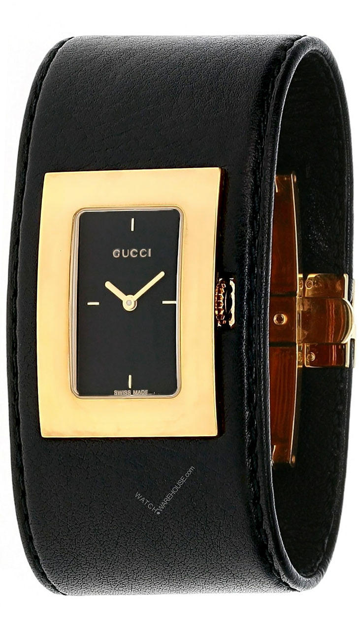 GUCCI Black Dial Gold Bezel BLK Leather (S) Strap Women's Watch 7800L-G Questions & Answers