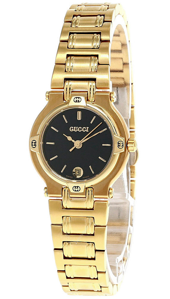 GUCCI Stainless Steel Black Dial Date Gold-Tone Women's Watch 9200L Questions & Answers