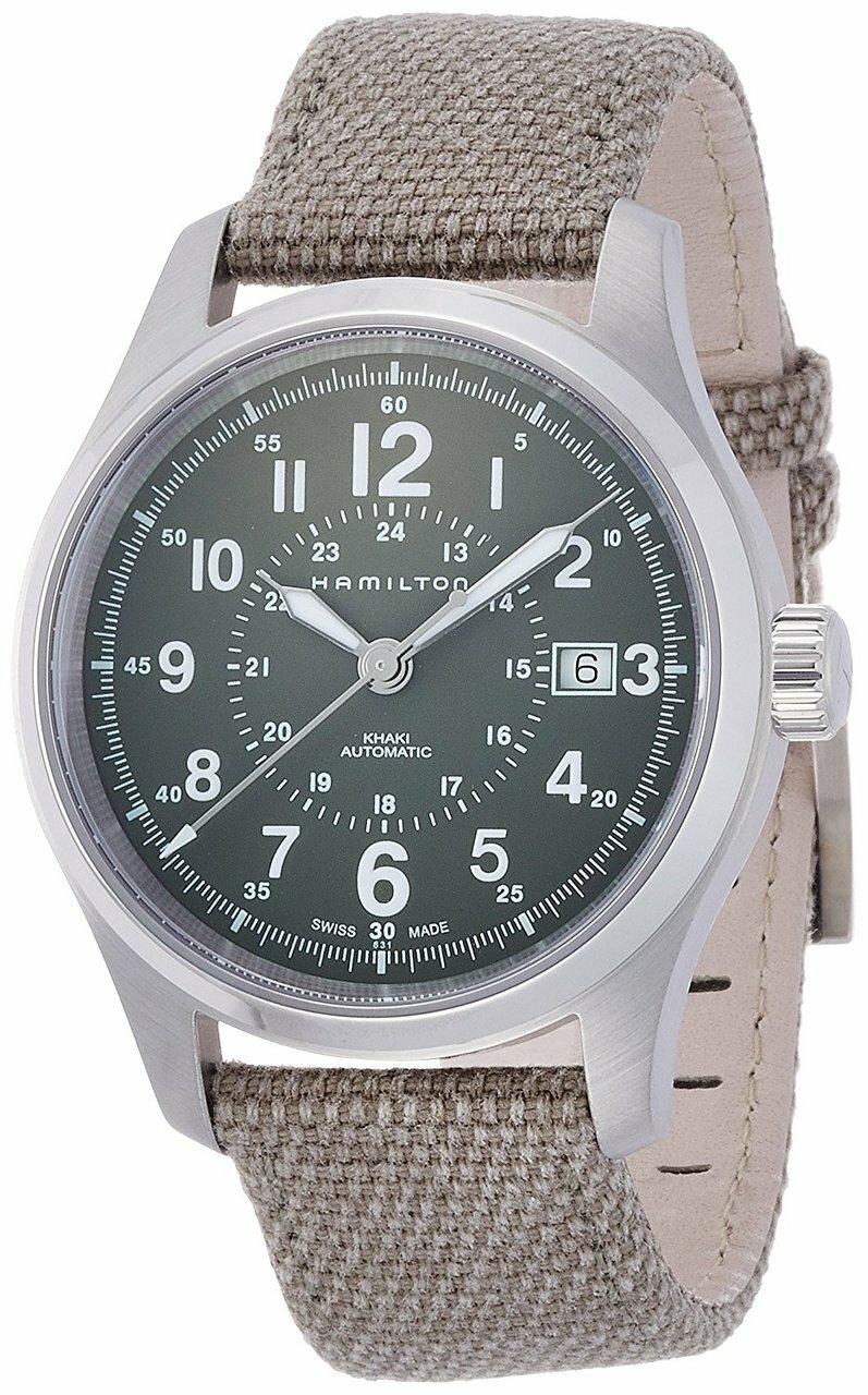 HAMILTON Khaki Field Olive Green Canvas Strap Men's Watch H70595963 Questions & Answers