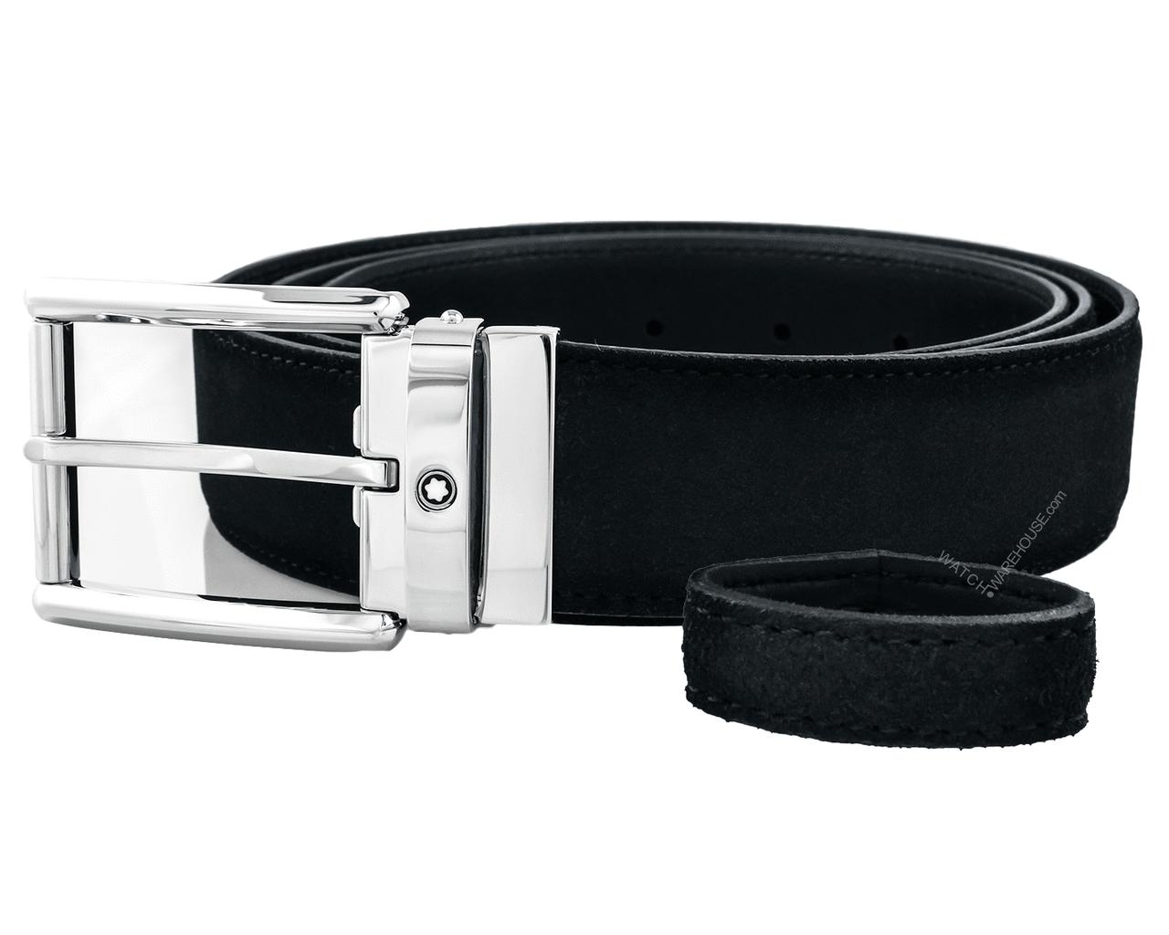 MONTBLANC Dark Gray Suede Shiny SS Rectangular Leather Belt 116721 Questions & Answers