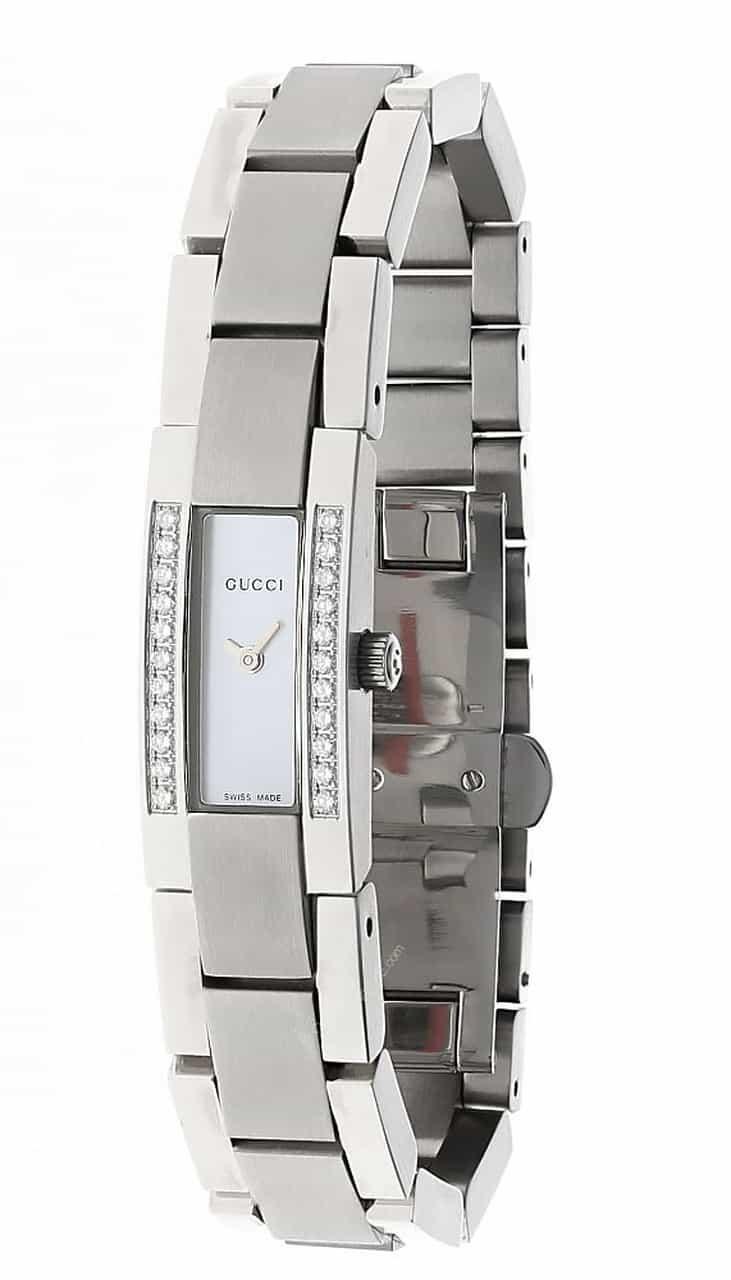 GUCCI 13x28MM White MOP Dial 22-Diamond Set Bezel Women's Watch 4600L Questions & Answers