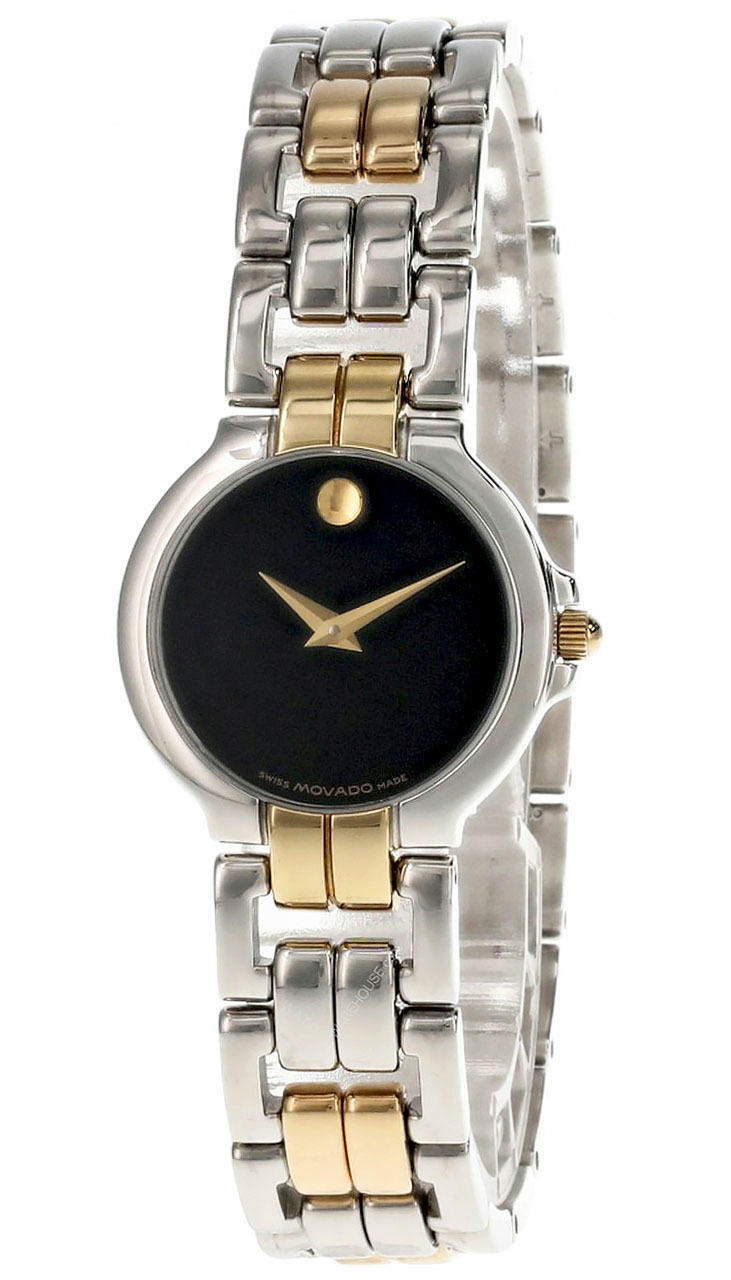 MOVADO Museum Stainless Steel Black Dial Two-Tone Women's Watch 0604106 Questions & Answers