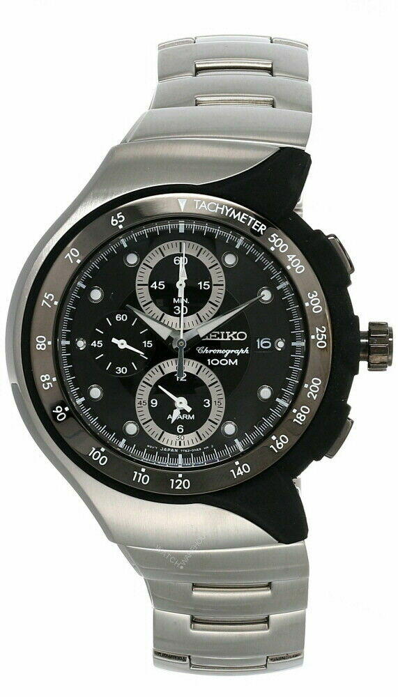 SEIKO Alarm 45MM Chrono Black Dial SS Bracelet Men's Watch SNAD43 Questions & Answers