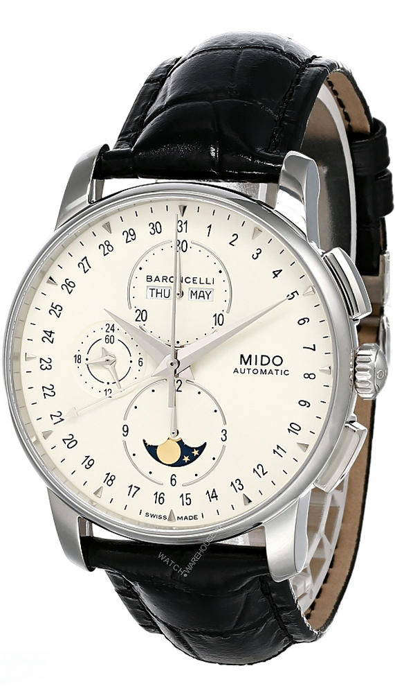 MIDO Baroncelli Moonphase Silver Dial Black LTHR Men's Watch M86074M142 Questions & Answers