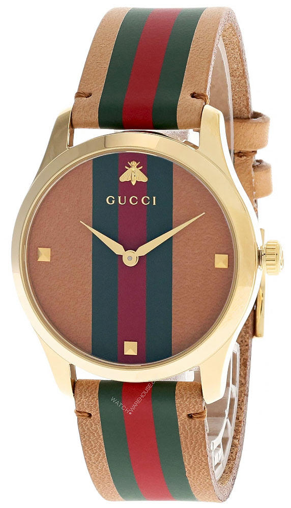 GUCCI G-Timeless 38MM BRN Dial Stripe Motif LTHR Unisex Watch YA1264077 Questions & Answers