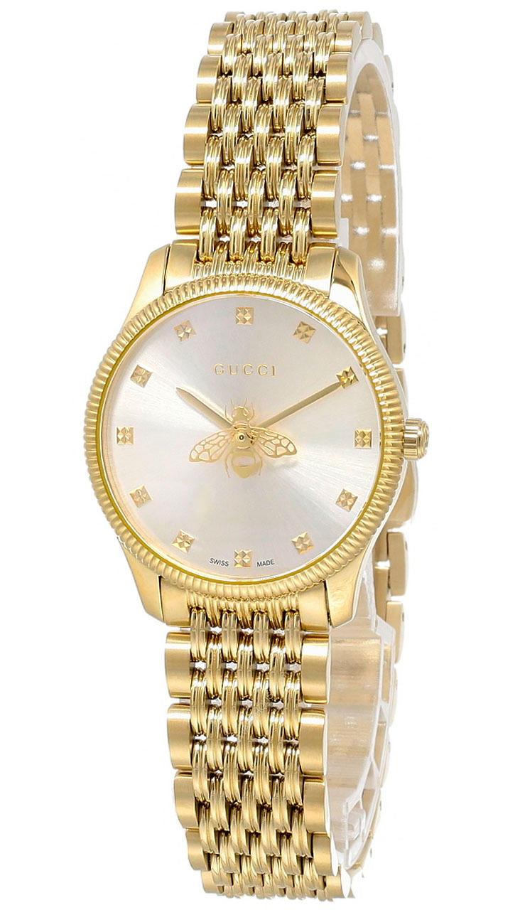 GUCCI G-Timeless 29MM Gold PVD Silver Dial Slim Women's Watch YA1265021 Questions & Answers