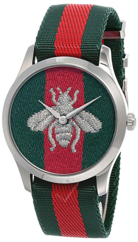 GUCCI G-Timeless 38MM QTZ SS Green/Red Nylon Strap Men's Watch YA1264148 Questions & Answers