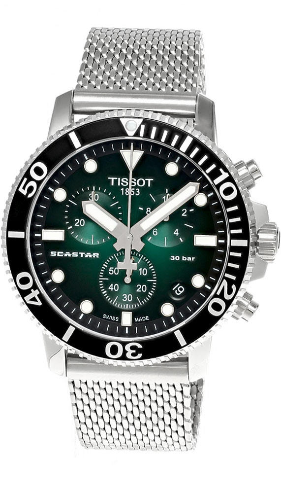 TISSOT Seastar 1000 CHRONO 45.5MM SS Green Dial Men's Watch T120.417.11.091.00 Questions & Answers