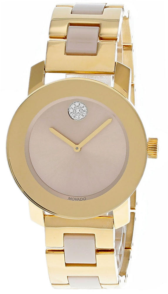 MOVADO Bold Crystal Accent 36MM SS Beige Dial Ceramic Women's Watch 3600640 Questions & Answers